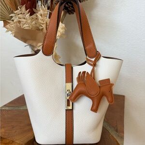 Elegant White and Brown Tote Bag